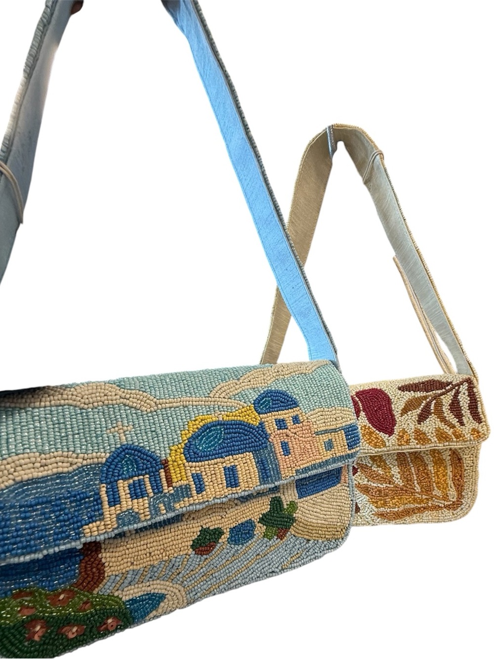 Coastal Beaded Shoulder Bag - Blue, Cream